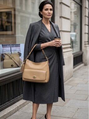 Coach Legacy Beige Leather Shoulder Bag with Brass Hardware